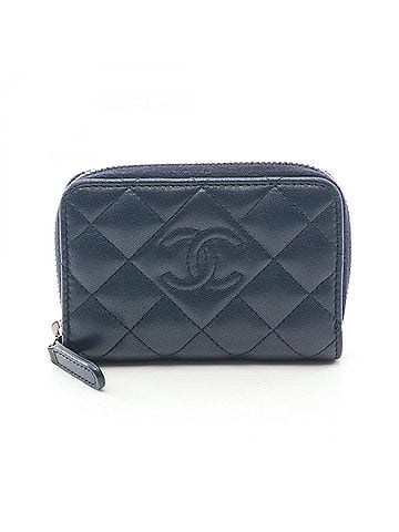 Chanel Chanel Matelassé Wallet/Coin Purse, Lambskin Leather, Women's, Navy (view 1)