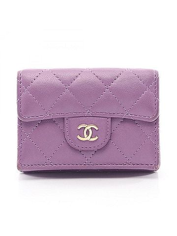 Chanel Chanel Classic Small Flap Wallet Matelassé Tri-fold Wallet, Lambskin Leather, Women's, Purple (AP0230) (view 1)