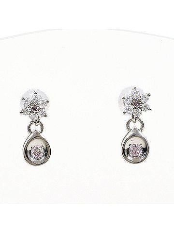 Unbranded 18K (18-karat white gold) earrings with a 0.03ct pink diamond and 0.12ct diamond. Total weight 1.7g. Like new condition. (view 1)
