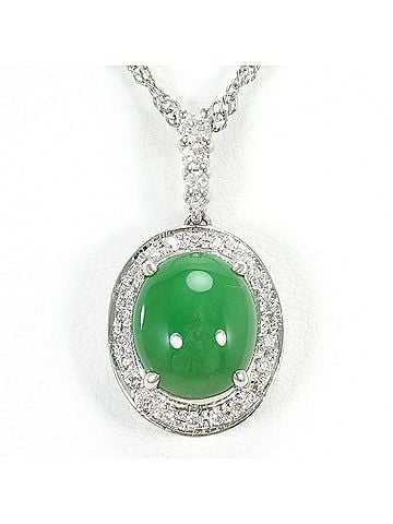 Unbranded PT900 Platinum / PT850 Necklace with 3.19 ct Jadeite and 0.18 Diamonds, Certificate of Authenticity Included, Total Weight 6.2g, 40cm Length, Like New Condition. (view 1)