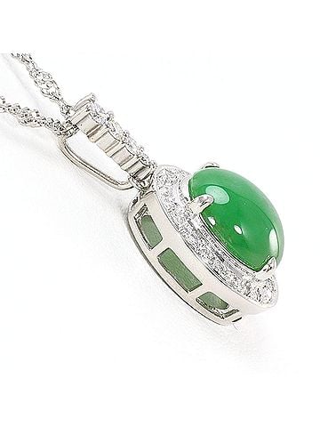 Unbranded PT900 Platinum / PT850 Necklace with 3.19 ct Jadeite and 0.18 Diamonds, Certificate of Authenticity Included, Total Weight 6.2g, 40cm Length, Like New Condition. (view 2)
