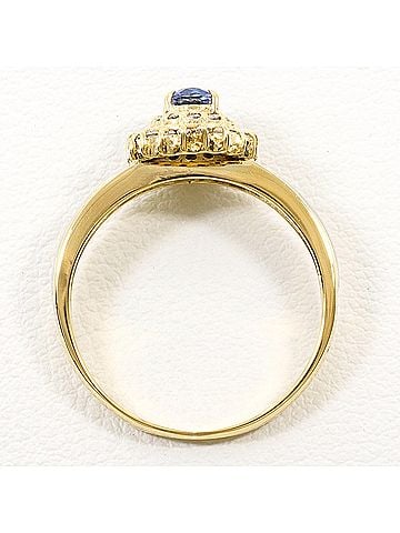 Unbranded PT900 Platinum 18K Yellow Gold Ring with 1 Sapphire and Diamond (carat weight not stamped), total 3.5g, like new. (view 2)