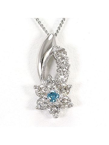 Unbranded PT900 Platinum / PT850 Necklace with Blue Diamond (0.50ct), Total Weight 3.5g, 40cm, Like New Condition. (view 1)