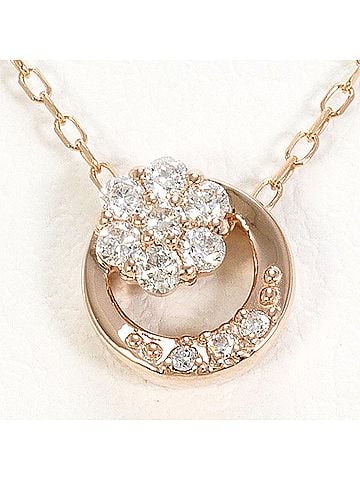 Unbranded K10 10K Pink Gold Necklace with 0.10ct Diamond, Total Weight 1.0g, 40cm Length, Like New Condition (view 1)