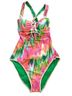 Becca Print Pink Green One Piece Swimsuit Size S - photo 1