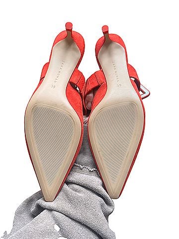 Zara Red/Pink Suede Pointed-Toe Buckle Strap Mules Heels (view 2)