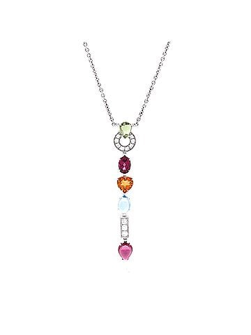Bvlgari Allegra Drop Pendant Necklace 18K White Gold with Diamonds, Citrine, Peridot, Blue Topaz, Tourmaline and Garnet (view 1)