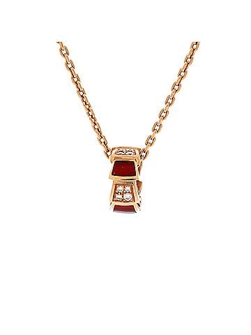 Bvlgari Serpenti Viper Pendant Necklace 18K Rose Gold with Carnelian and Diamonds (view 1)