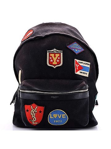 Saint Laurent City Backpack Patch Embellished Canvas Medium (view 1)