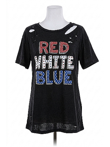 Bibi Slub Lazer Cut Red White Blue Lettering Tee in Red White Blue (view 1)