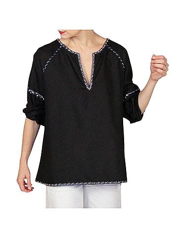 Hatch Maternity The Embroidered Peasant Top in Black (view 2)