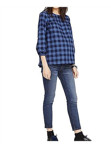 Hatch The Delfina Maternity Plaid Top in Blue (view 2)