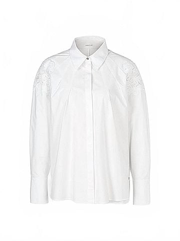 Marc Cain Lace Appliqu?© Long Sleeve Blouse in White (view 1)