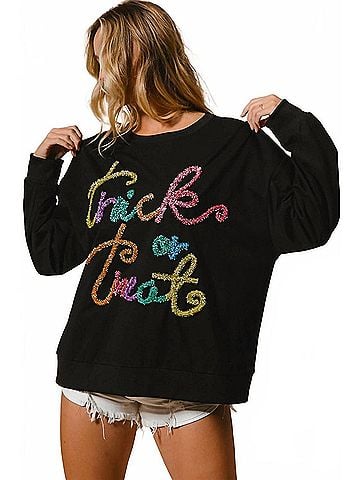 Bibi Tinsel Trick Or Treat Lettering Halloween Pullover in Black (view 2)