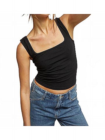 perfectwhitetee Riri 90's Jersey Tank Top in True Black (view 2)