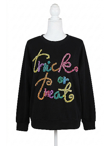 Bibi Tinsel Trick Or Treat Lettering Halloween Pullover in Black (view 1)