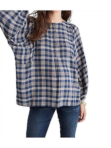 Hatch Rose Plaid Top in Blue (view 2)