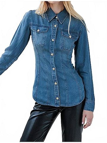 Generation Love Antoinette Denim Shirt in Washed Medium Blue (view 2)
