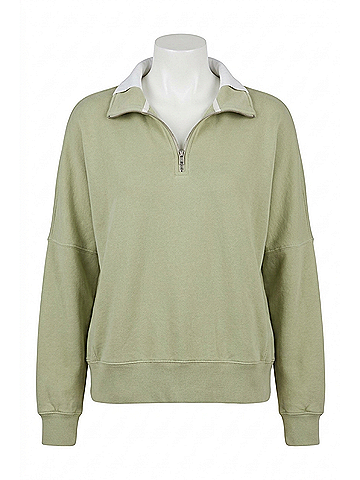 perfectwhitetee Maren French Terry 1/4 Zip Sweatshirt in Pistachio (view 1)