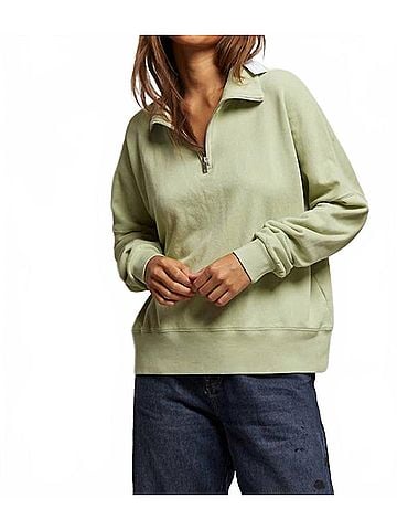 perfectwhitetee Maren French Terry 1/4 Zip Sweatshirt in Pistachio (view 2)