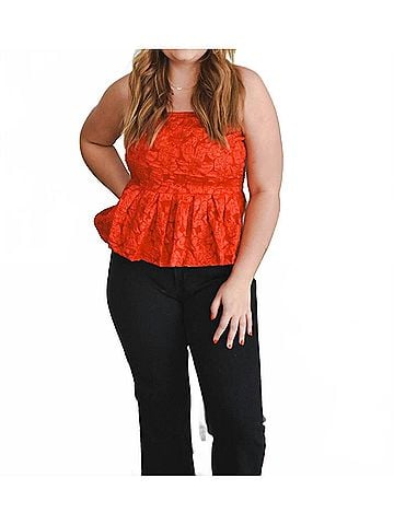 Sugarlips Women's Arielle Jacquard Peplum Top in Burgundy (view 2)