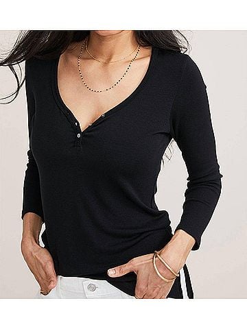 Hatch Rib Nursing Henley Top in Black (view 2)