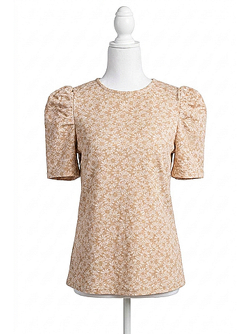 Mittoshop Kelsi Jacquard Puff Sleeve Top in Tan (view 1)