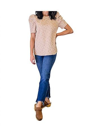 Mittoshop Kelsi Jacquard Puff Sleeve Top in Tan (view 2)