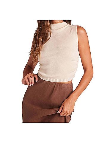 Bella Dahl Mockneck Sweater Tank Top in Seashell Sand (view 2)