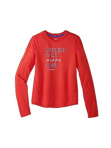 Brooks Women's Distance Graphic Long Sleeve Shirt in Jamberry/Happy Hour (view 1)