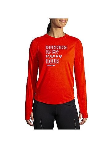 Brooks Women's Distance Graphic Long Sleeve Shirt in Jamberry/Happy Hour (view 2)