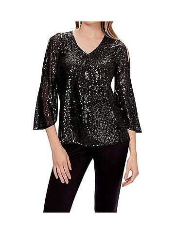 Joseph Ribkoff Sparkle Top in Black/Black (view 2)