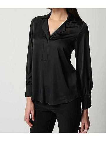 Joseph Ribkoff Notched Collar Top in Black (view 2)