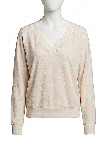 perfectwhitetee Ember Velour V Neck Sweatshirt in Sugar (view 1)