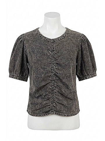 AndTheWhy Give Us Time Shirring Top in Charcoal Grey (view 1)