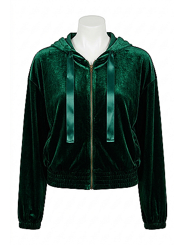 Sugarlips Everson Velvet Cropped Zip Up Hoodie in Emerald (view 1)