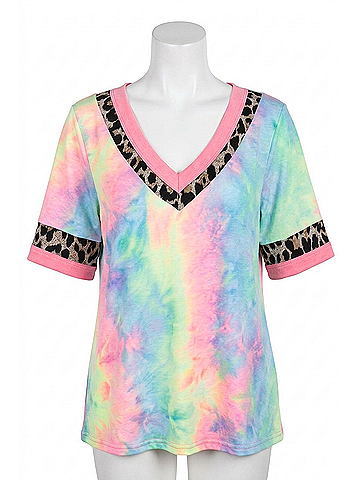 Bibi Chloe Tie Dye & Leopard Top in Multicolor (view 1)