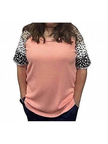 Bibi Printed Short Sleeve Tee Top in Peach (view 2)
