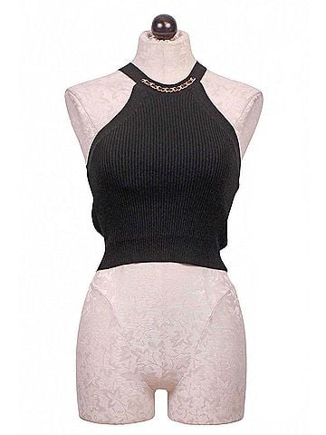 Generation Love Tulip Rib Halter in Black (view 1)