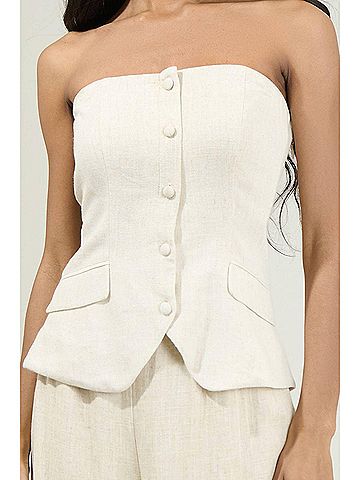 Sugarlips Candida Strapless Button Up Top in Cream (view 2)
