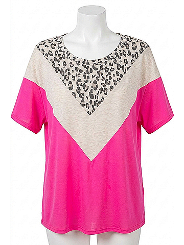 Bibi Leopard & Color Block Top in Neon Pink (view 1)