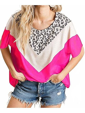 Bibi Leopard & Color Block Top in Neon Pink (view 2)