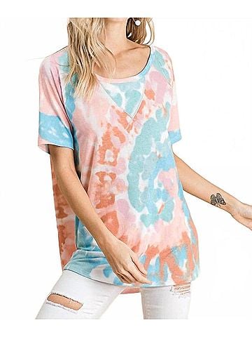 Bibi Mint Tie Dye Top in Pink (view 2)