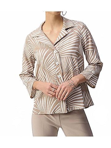Joseph Ribkoff Seersucker Tropical Print Trapeze Jacket in Dune/Vanilla (view 2)