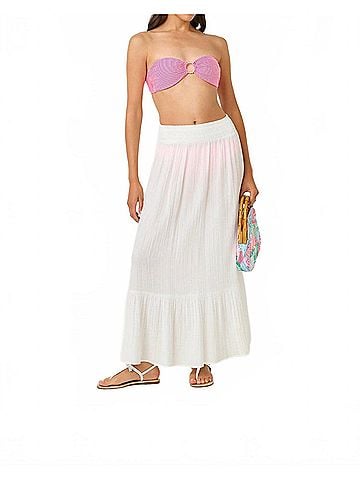 Lilly Pulitzer Katara Bandeau Swim Top in Cherry Blossom Pink Seersucker Stripe (view 2)