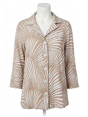 Joseph Ribkoff Seersucker Tropical Print Trapeze Jacket in Dune/Vanilla (view 1)