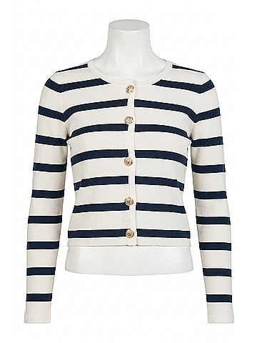 Generation Love Logan Cardigan in White/Navy (view 1)