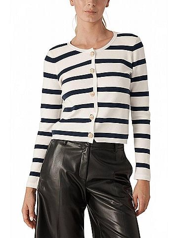 Generation Love Logan Cardigan in White/Navy (view 2)