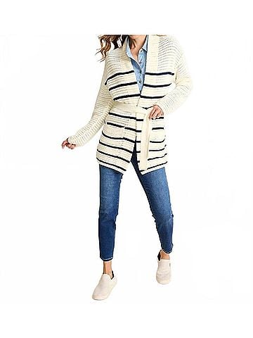Tommy Bahama Crochet Cotton Cardigan in Cream/Navy Stripe (view 2)