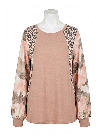 Andree by UNIT Mixed Print Balloon Sleeve Top in Mauve (view 1)